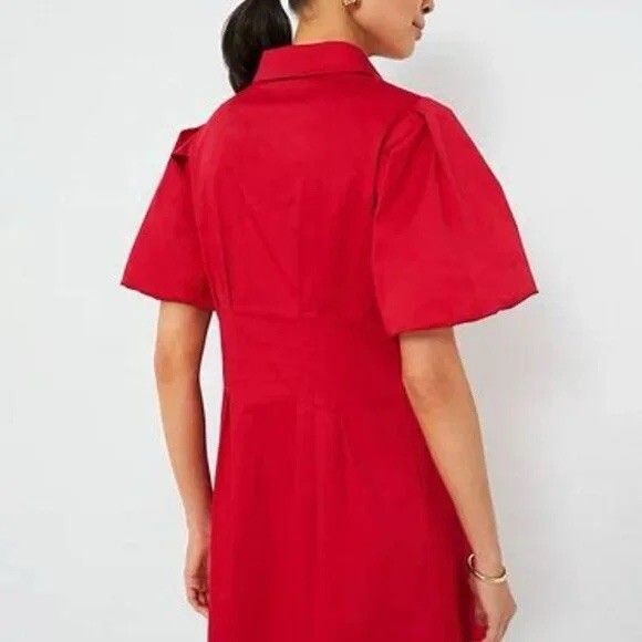 NWT Tuckernuck  Delaney Size L Red Mini Dress Puff Sleeve A-line Pockets Stretch - Picture 2 of 14